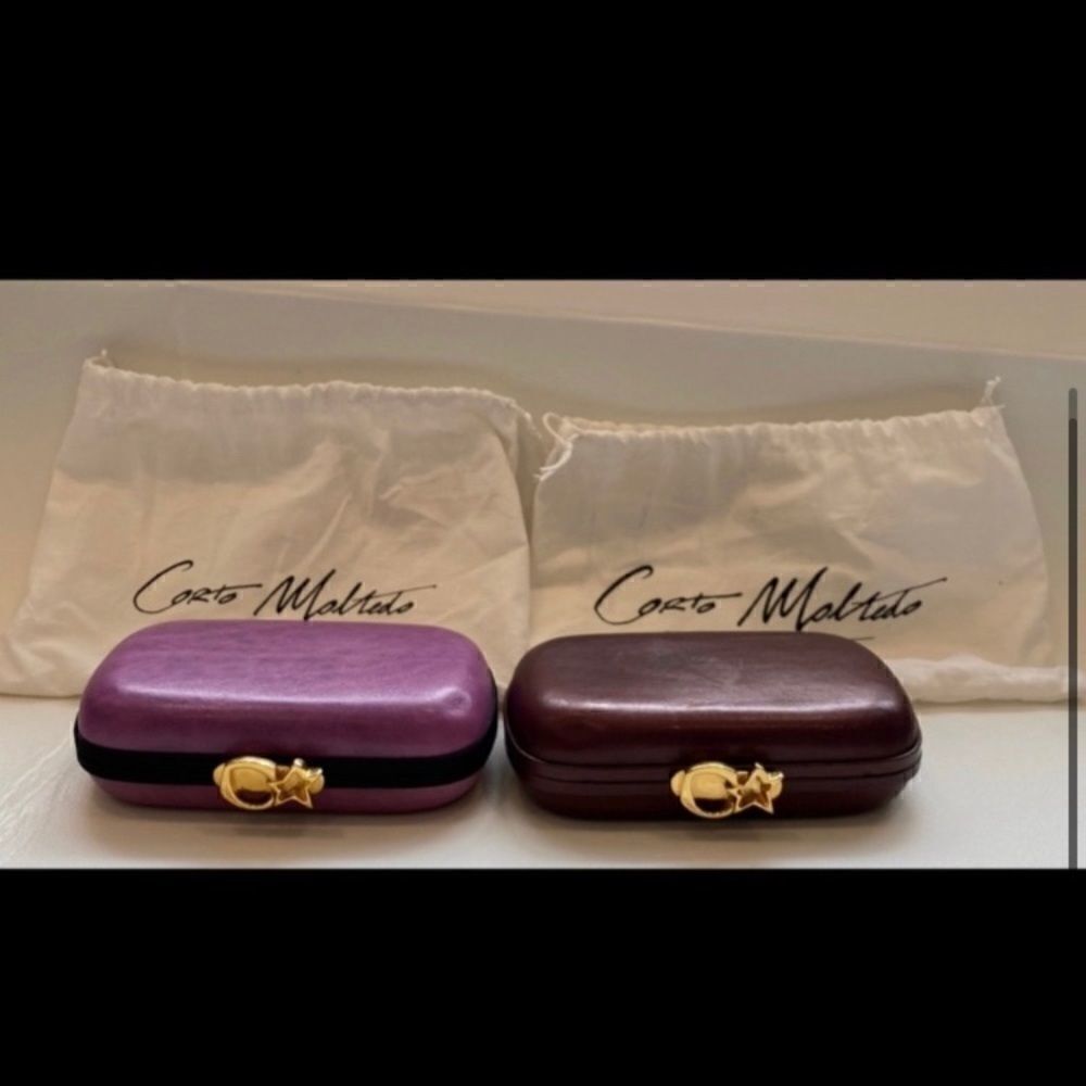 Corto Moltedo Designer Leather Clutch Bag Set Purple & Burgundy Italy